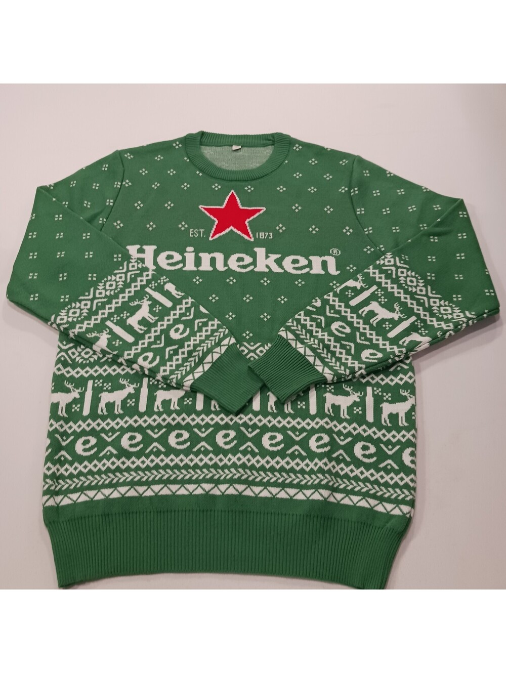 Heineken Festive Sweater Men's Green/White Long Sleeve Holiday Sweatshirt Size L